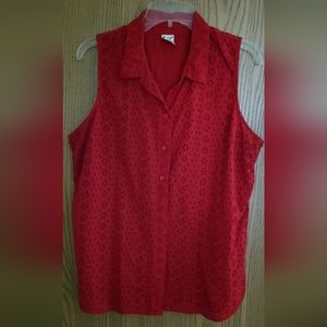 Faded Glory red eyelet button-down shirt size XL